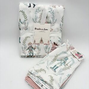 Christmas Lane Nutcracker Ballet Tablecloth & Kitchen Towels Set Happy Holidays